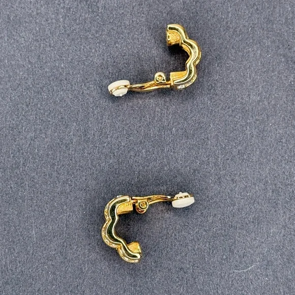 Vintage Swarovski Swan Signed Clip-On Earrings Gold Tone Crystal Pavé 1980s - Picture 5 of 7